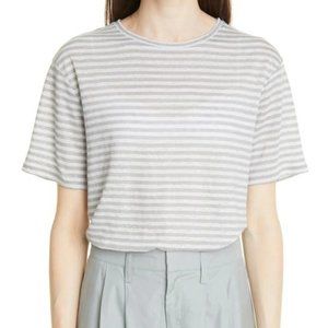 Vince Linen Classic Stripe Boyfriend T-Shirt in Grey Stripe, size large